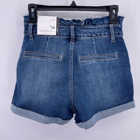 KanCan Sz 5 26 Jean Shorts High Rise Paper Bag Waist Raw Hem Stretch NWT - Picture 2 of 6